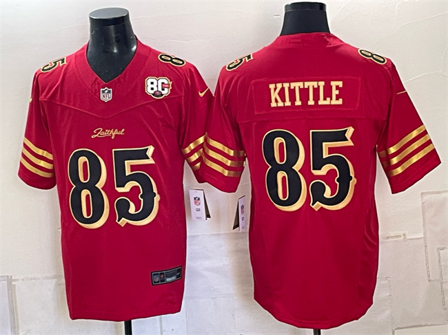 Men's Red Gold San Francisco 49ers #85 George kittle 80th Anniversary Patch “Rivalries” 2026 F.U.S.E. Vapor Untouchabl Limited Stitched Football Jersey